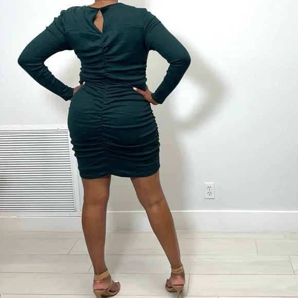 Walter Baker Gloriana Ruched Sweater Mini Dress Hunter Green NWT Size M $228 - Picture 3 of 7